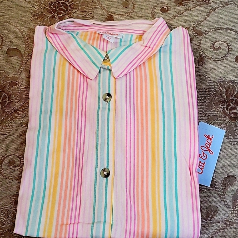 Cat & Jack Short- sleeves Girls Blouse XXL(18) Multicolored NWT!!